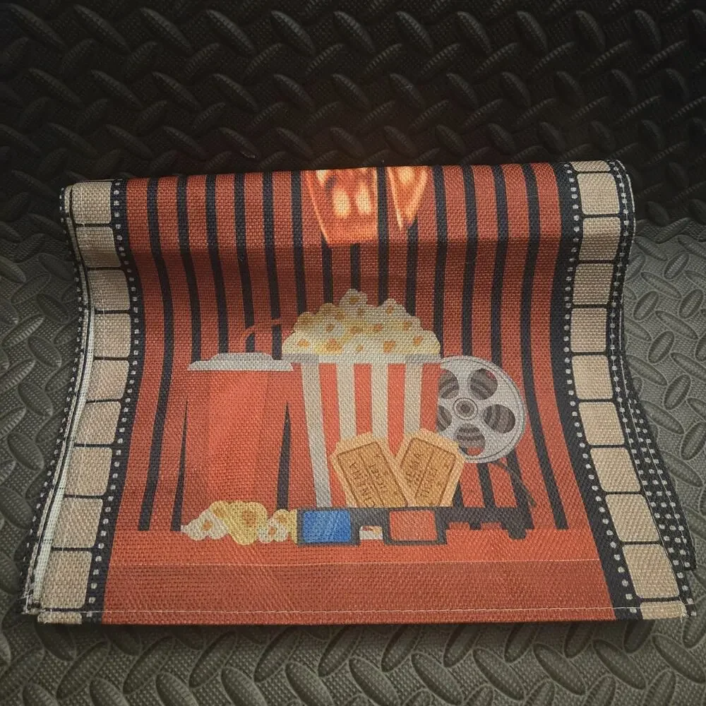 Movie Theater Table Runner 86” Popcorn Soda Film Reel “Now Showing”